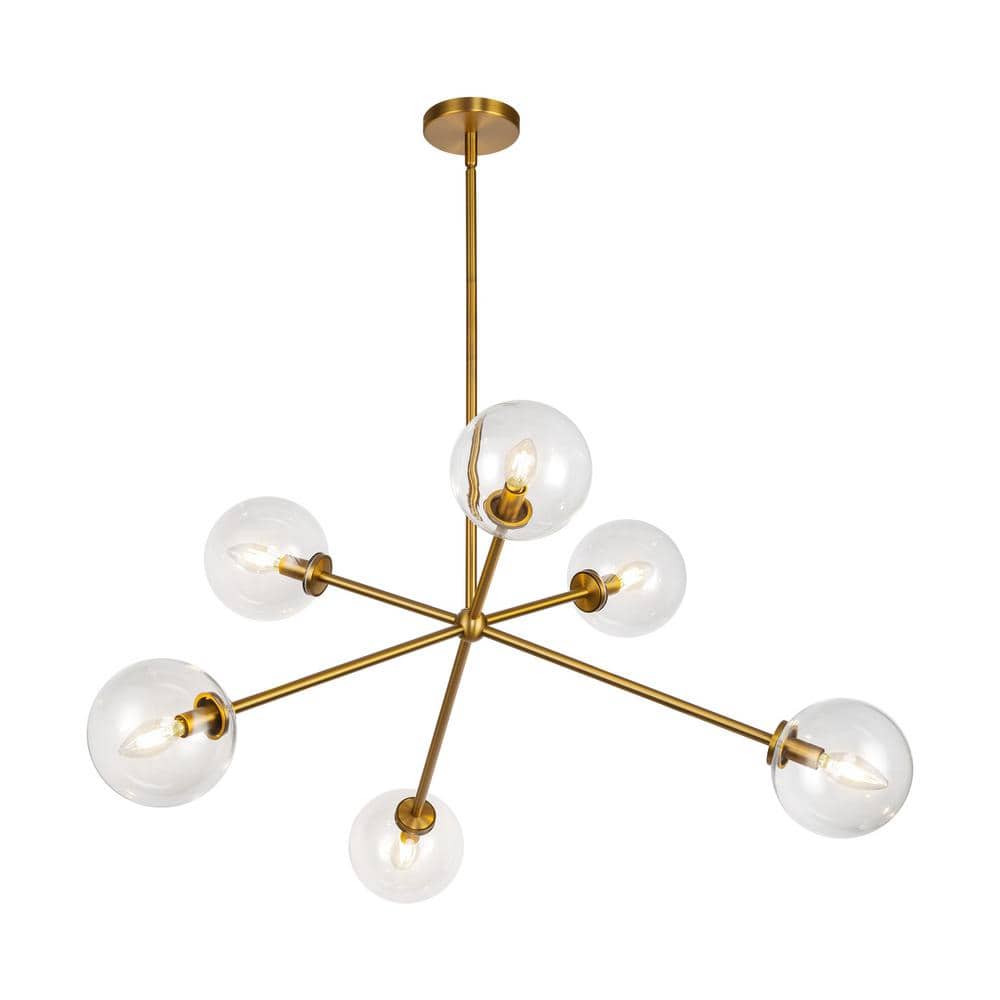 Cassia 40 in. 6 Light 40-Watt Aged Brass/Clear Glass Chandelier price history on PriceWatchPro