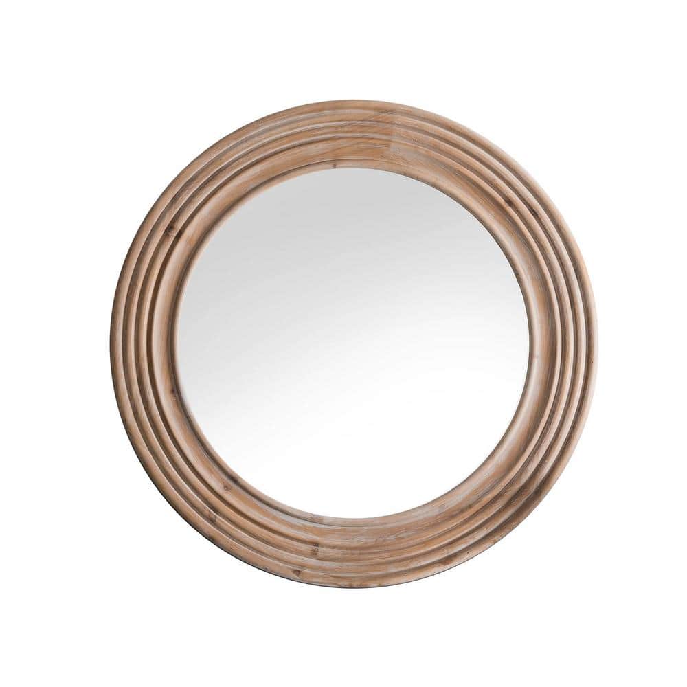 Ringed Round 30.75 in. x 30.75 in. Whitewash Accent Wall Mirror
