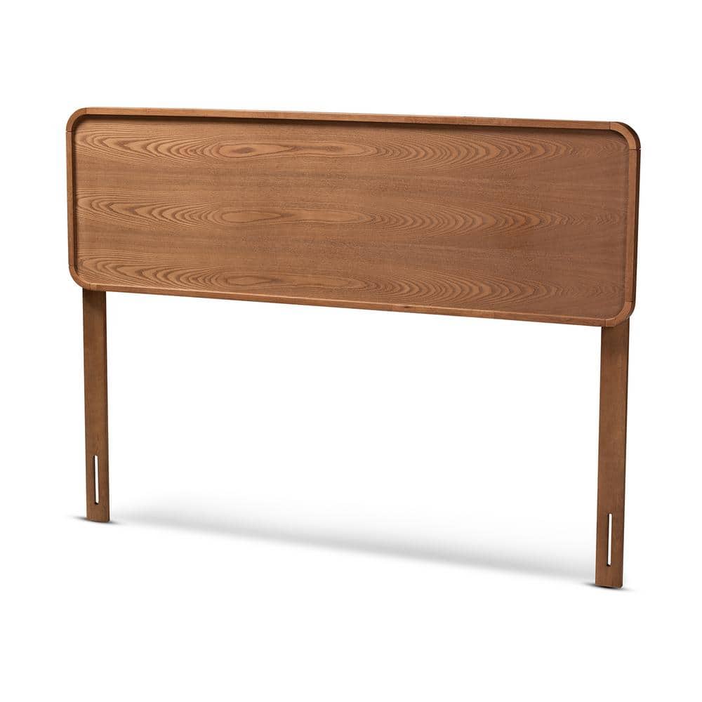 Queen Walnut Brown Wood Headboard with Curved Edges