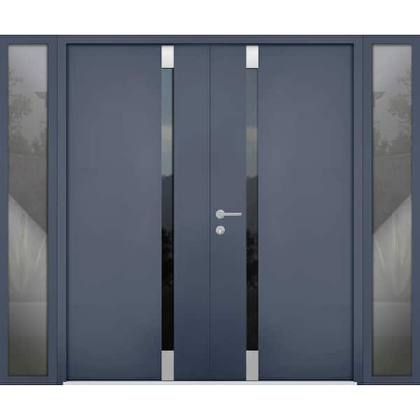 VDOMDOORS 6777 96 in. x 80 in. Left-Hand/Inswing 2 Side Tinted Glass Gray Graphite Steel Prehung Front Door with Hardware