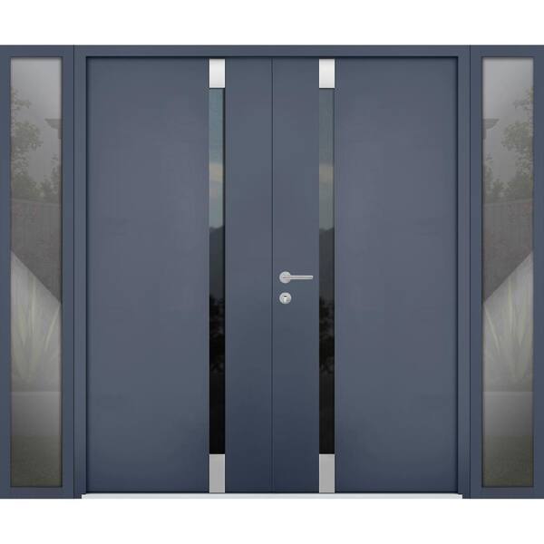 VDOMDOORS 6777 104 in. x 80 in. Left-Hand/Inswing 2 Side Tinted Glass Gray Graphite Steel Prehung Front Door with Hardware