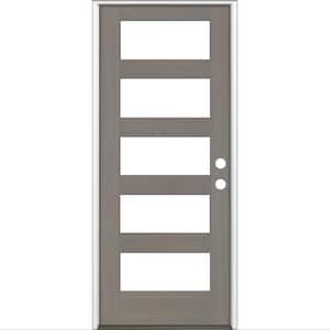 32 in. x 80 in. Modern Hemlock Left-Hand/Inswing 5-Lite Clear Glass Grey Stain Wood Prehung Front Door
