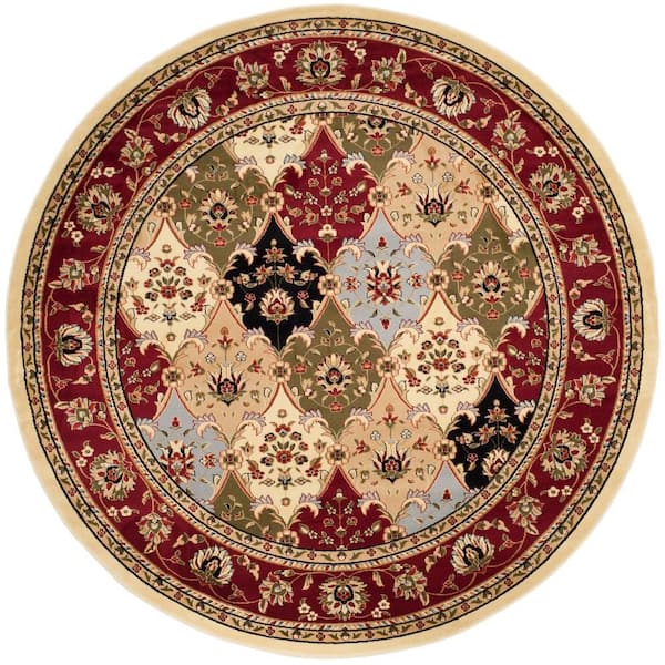 SAFAVIEH Lyndhurst Multi/Red 8 ft. x 8 ft. Round Border Diamonds Geometric Area Rug