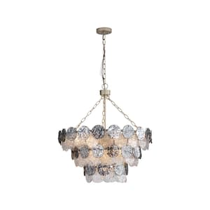 Cascada 660-Watt 11 Light Aegean Silver Statement Pendant Light with Smoke Plated Glass Shade, No Bulbs Included