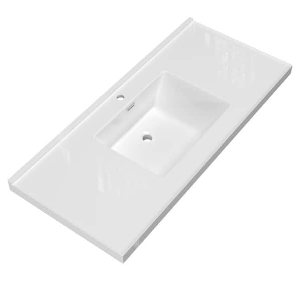 48 in. W x22 in. D Solid Surface White Rectangular Single Sink Vanity Top with Backsplash & Basin Bathroom Countertop