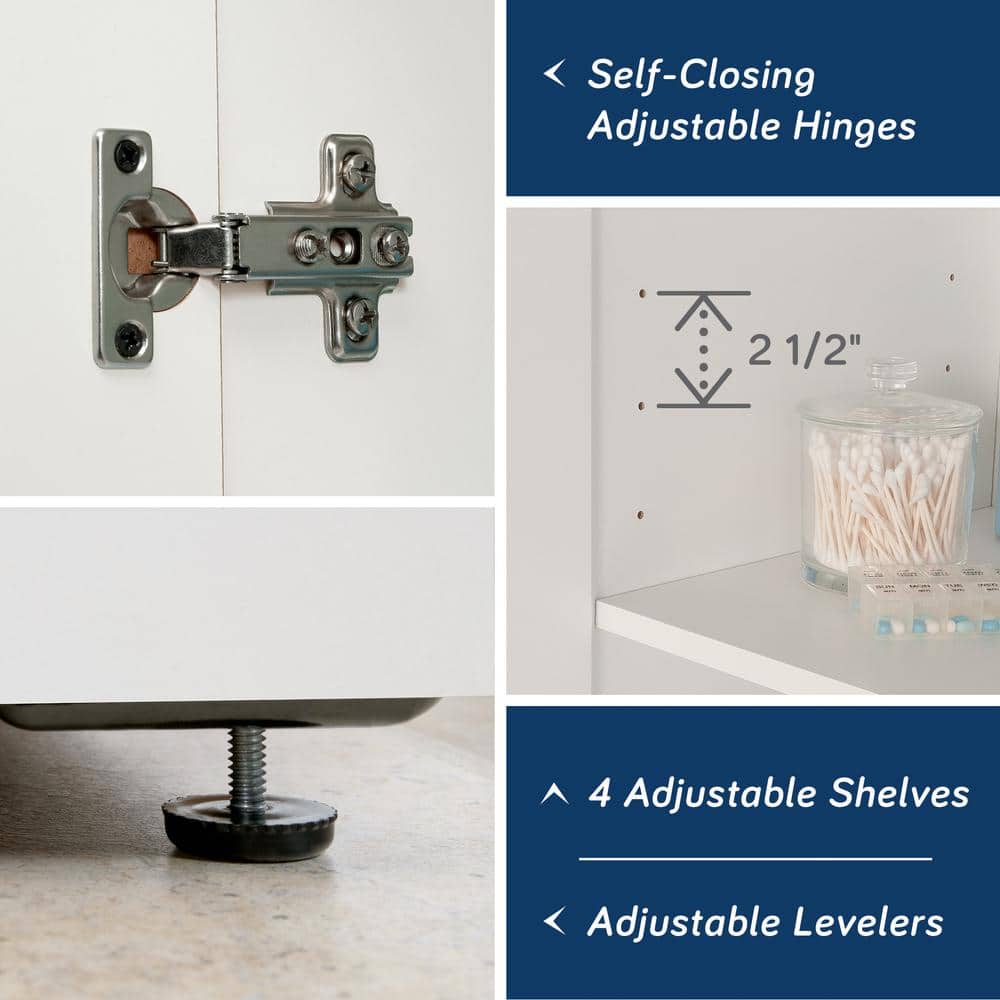 Soft White MDF Lockable Cabinet with 4 Adjustable Shelves