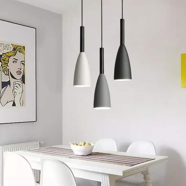 OUKANING 40-Watt 3-Light Black Modern Shaded Pendant Light