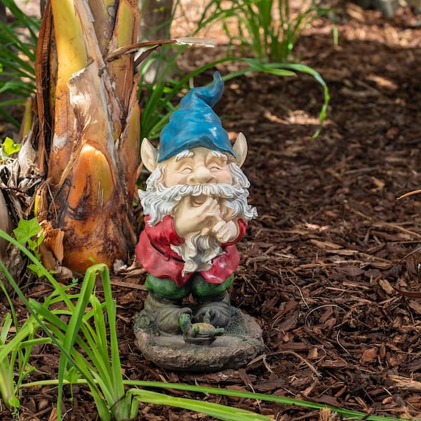 Alpine Corporation 15 in. Tall Outdoor Garden Gnome Smiling Yard Statue  Decoration, Multicolor WAC254 - The Home Depot