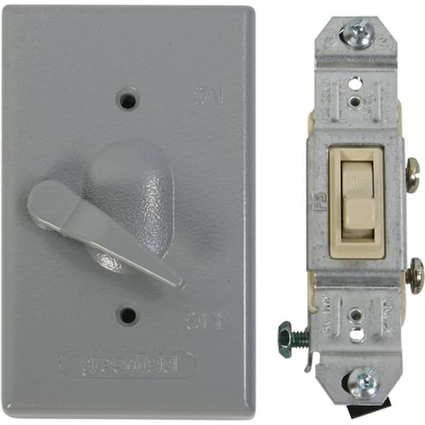Greenfield Weatherproof Electrical Box Lever Switch Cover with Single Pole Switch - Gray