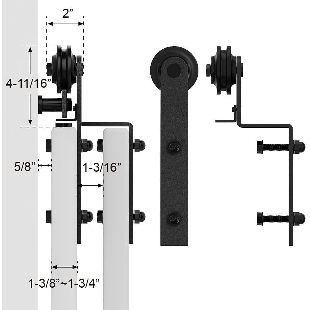 Matte Black Heavy Steel Single Track Barn Door Hardware Kit