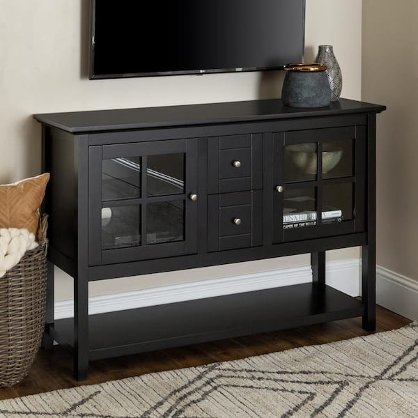 Walker Edison Furniture Company 52" Transitional Wood Glass TV Stand Buffet - Black