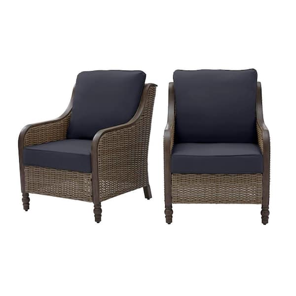 Hampton Bay Windsor Brown Wicker, Outdoor Furniture With Navy Blue Cushions
