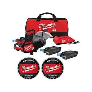 MX FUEL Lithium-Ion Cordless 14 in. Cut Off Saw Kit with (2) Batteries and Charger + 14 in. Diamond Blade (2-Pack)