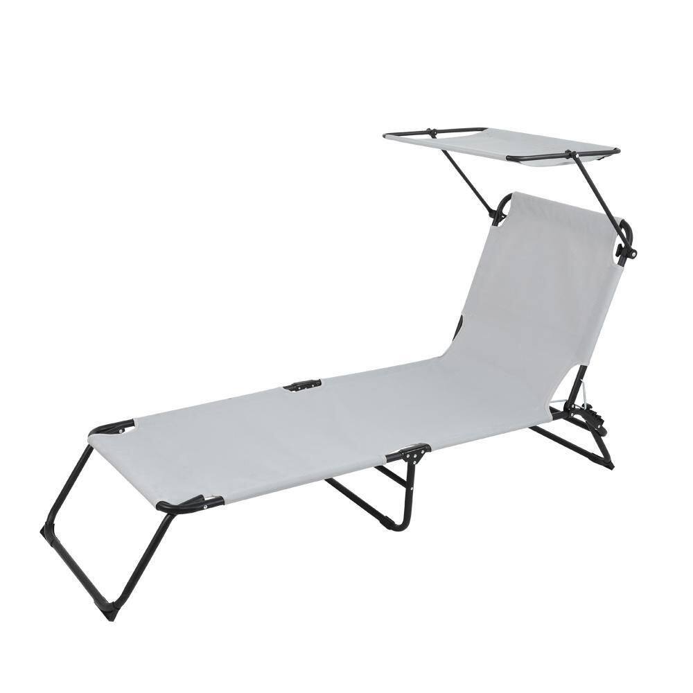 Outdoor Folding 3Fold Camping Bed Gray (with Head Canopy) H