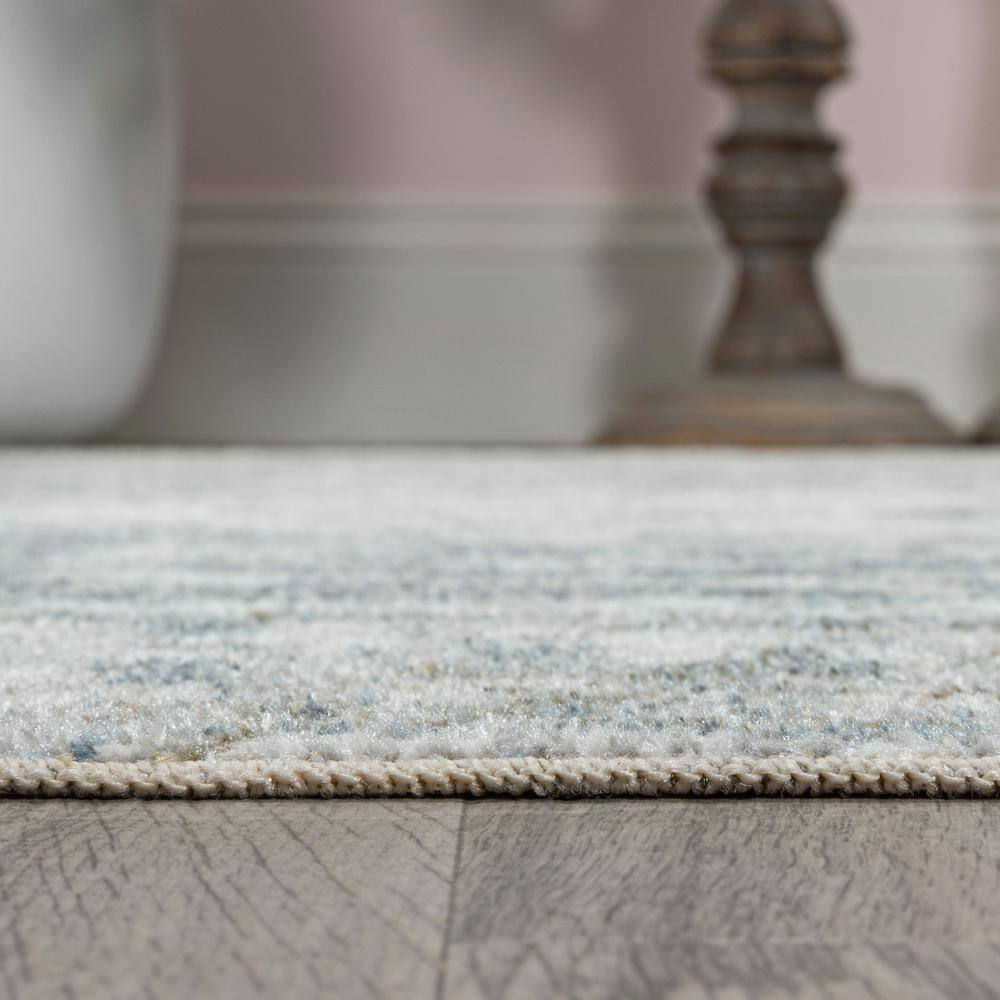 Pavel Light Gray and Blue Synthetic Washable Medallion Rug, 3 ft. x 5 ft.