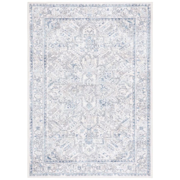 Orlando 4 ft. x 6 ft. Ivory/Light Blue Vintage Distressed Medallion Washable Area Rug