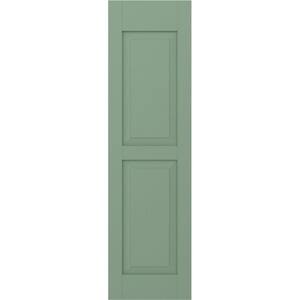 15 in. W x 52 in. H Americraft 2-Equal Raised Panel Exterior Real Wood Shutters Pair in Track Green