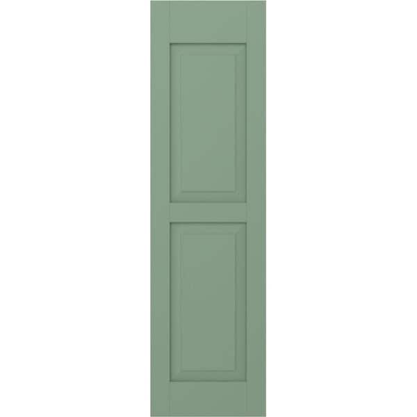 Ekena Millwork 15 in. W x 52 in. H Americraft 2-Equal Raised Panel Exterior Real Wood Shutters Pair in Track Green