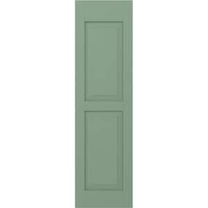 15 in. W x 62 in. H Americraft 2-Equal Raised Panel Exterior Real Wood Shutters Pair in Track Green