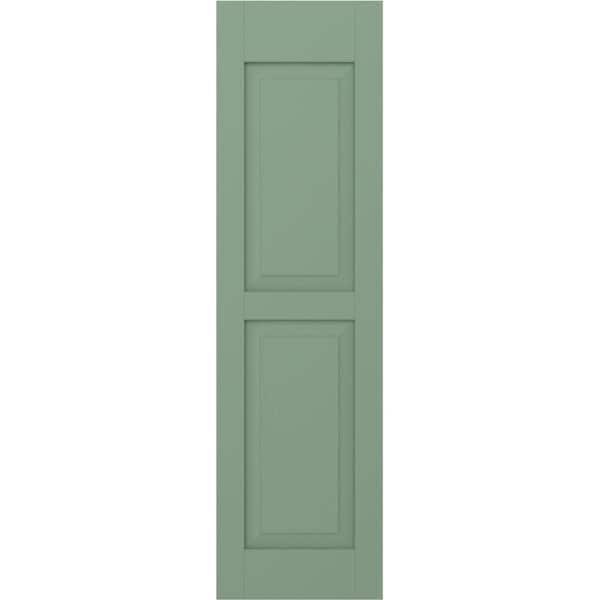 Ekena Millwork 15 in. W x 77 in. H Americraft 2 Equal Raised Panel Exterior Real Wood Shutters Pair in Track Green