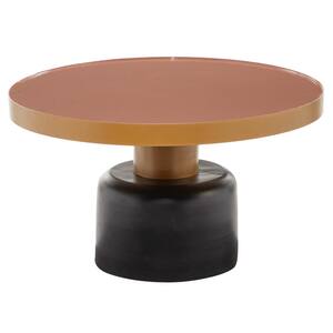 30 in. x 18 in. Round Gold and Black Metal Coffee Table with Dark Peach Enamel Inlay