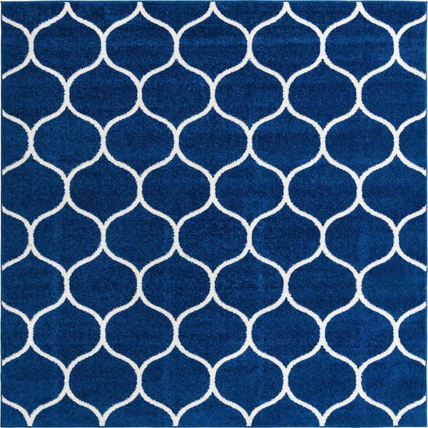 Trellis Frieze Rounded Navy Blue 7 ft. x 7 ft. Area Rug