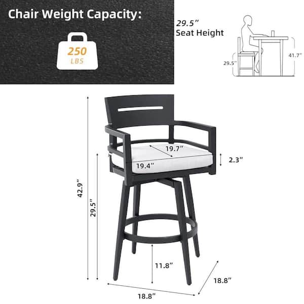 Outside Stool AUTMOON Black Aluminum Swivel Outdoor Bar Stool with Sunbrella Gray ...