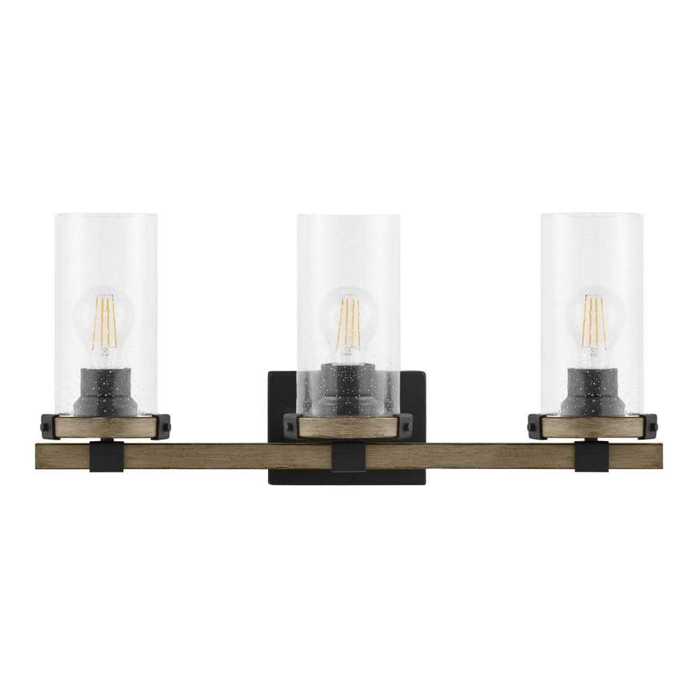 Hampton Bay Richland 24 In. 3-light Gray Wood Vanity Light With Clear 