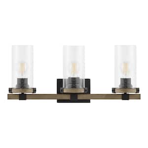 Richland 24 in. 3-Light Gray Wood Vanity Light with Clear Seedy Glass