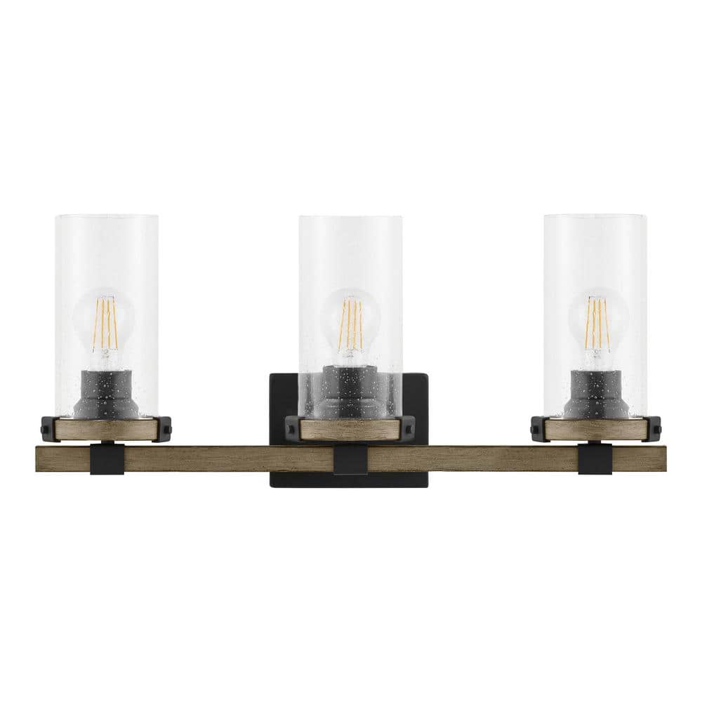 Luminosa 24 in. W 3-Light Grey Wood Finish Vanity Light with Clear ...
