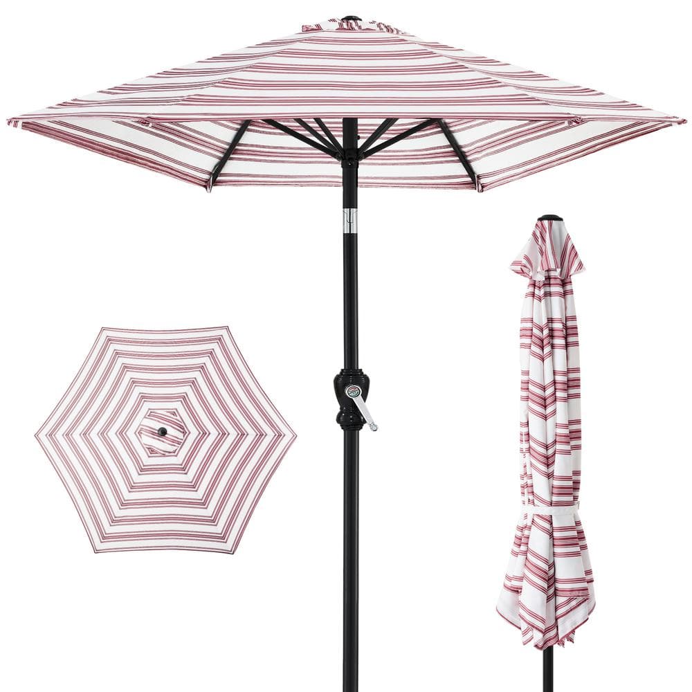 best choice products 10ft outdoor steel market patio umbrella w/ crank  tilt push button  6 ribs - striped burgundy