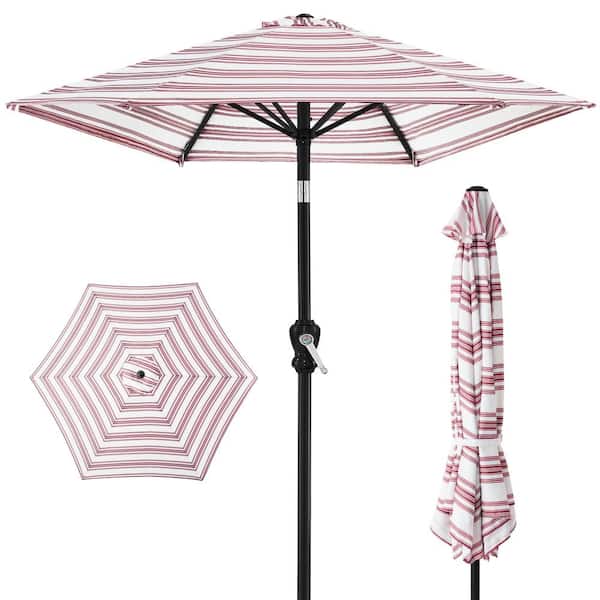 10 ft. Steel Market Tilt and Crank Patio Umbrella in Burgundy Stripe