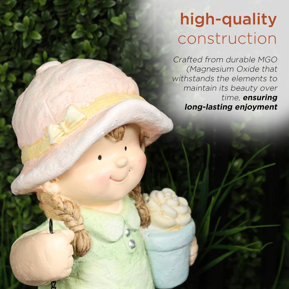 17" Tall Girl Holding Lantern Solar LED Light Statue