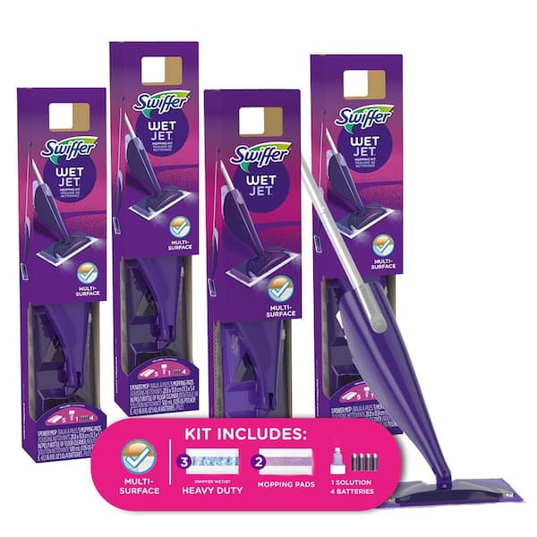 Swiffer WetJet Spray Mop Starter Kit (1-WetJet, 5-Pads, Cleaning Solution and Batteries)(Multi-Pack 4)