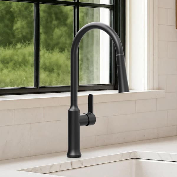 18.6 in. H Single-Handle Pull Down Sprayer Kitchen Faucet with 360° Swivel Spout, 1.6 GPM in Matte Black