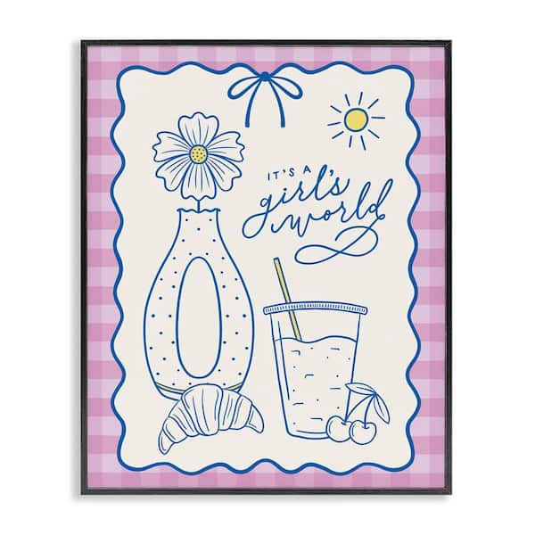 Stupell Industries Girl's World on Plaid by Jalynn Heerdt Black Framed Food Giclee Art Print 20 in. x 16 in.