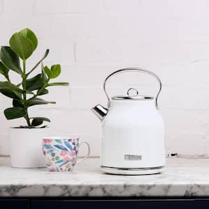 Heritage 7-Cup White Cordless Stainless Steel Retro Electric Kettle with Auto Shut-Off