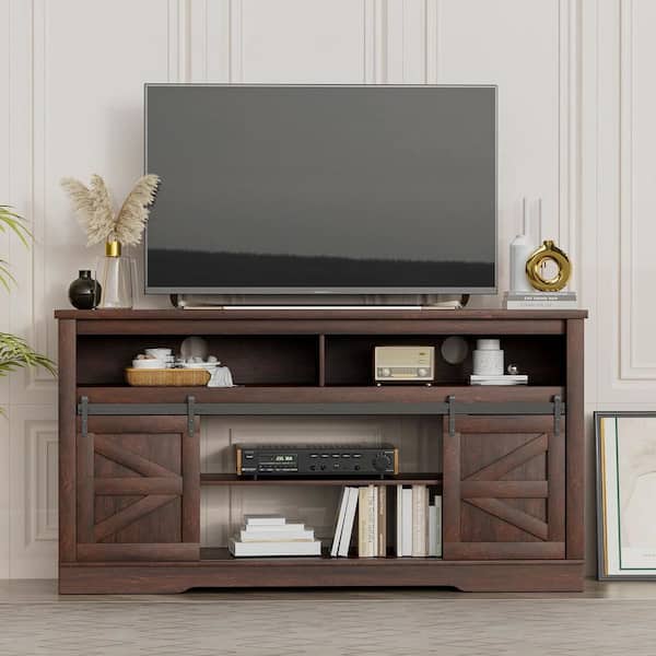 LACOO 59 in. Farmhouse Fireplaced TV Stand with Adjustable Shelves