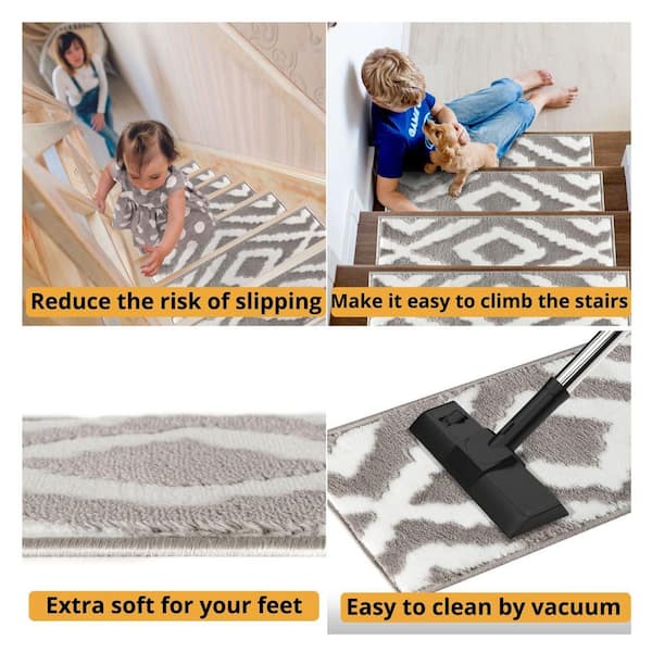 The Sofia Rugs Non-Slip Treads (Set of 7) Stair Treads Shag White Indoor  Geometric Machine Washable Stair Tread Rug in the Rugs department at