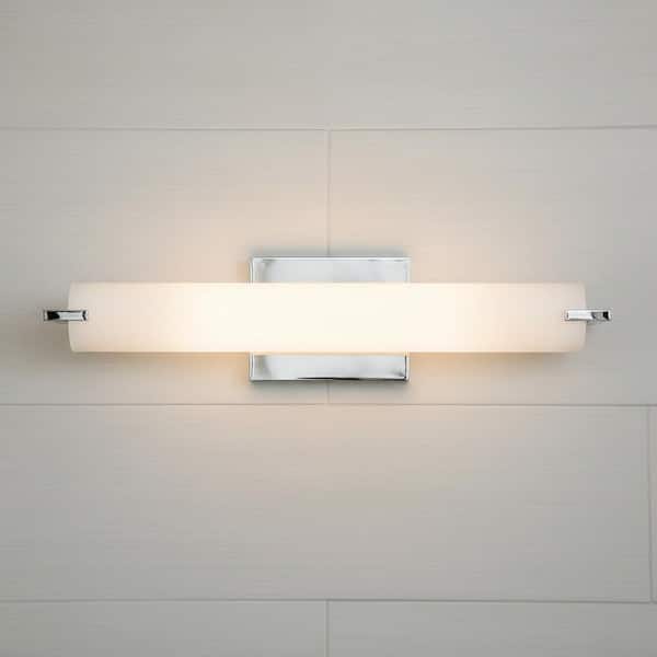 Tube 20.5 in. 1-Light  22-Watt Chrome Integrated LED Bath Vanity Light with Etched Opal Glass Shade, Bulb Included