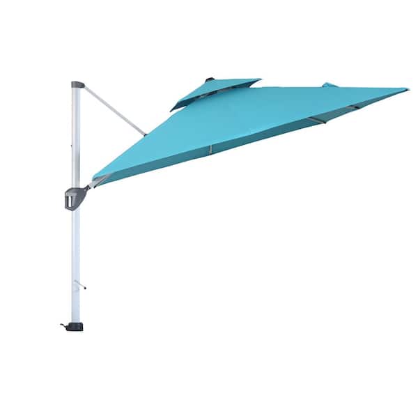 Zeus & Ruta 10 ft. Square Cantilever Aluminum Patio Umbrella in Turquoise with Cover, 360° Rotation for Garden, Pool, Backyard