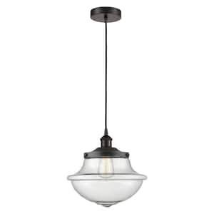 Oxford 100-Watt 1-Light Oil Rubbed Bronze Shaded Mini Pendant Light with Seeded Glass Seeded Glass Shade