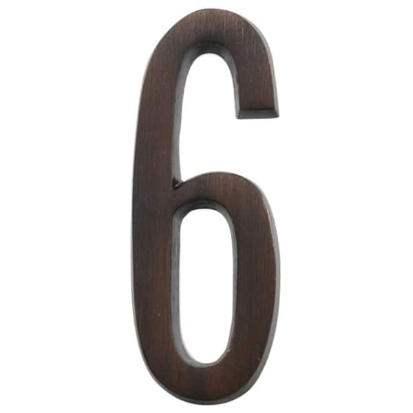Everbilt 4 in. Aged Bronze Flush Mount Self-Adhesive House Number 6