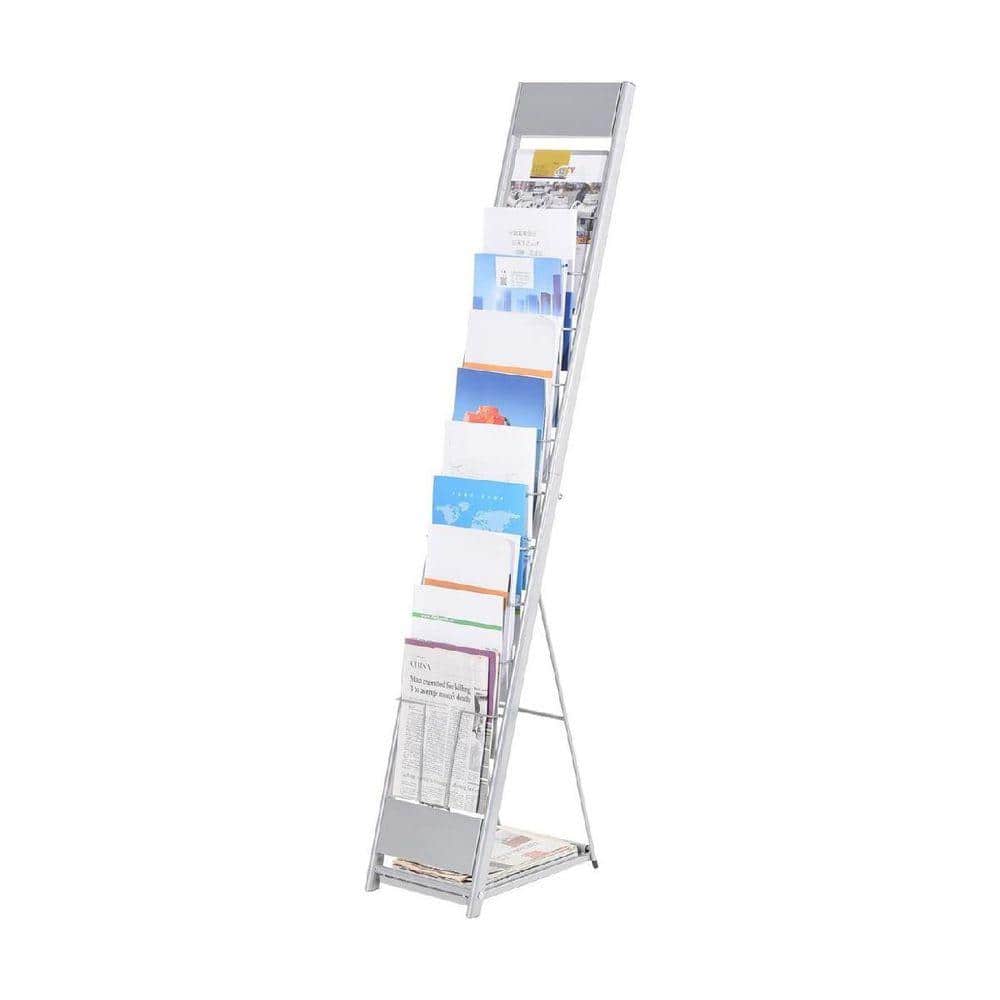 Check Out Magazine Racks 10 Layers Silver 10 in x 59 in Metal Floor Standing Magazine Rack ...