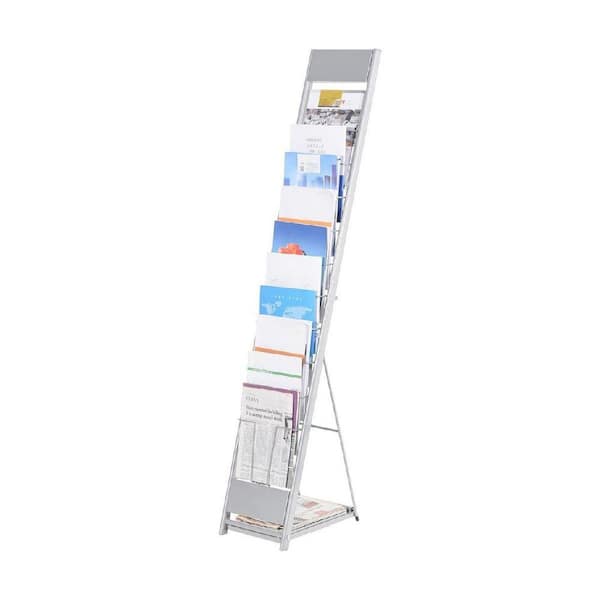 Shopfitting Magazine Racks 10 Layers Silver 10 in x 59 in Metal Floor Standing Magazine Rack ...