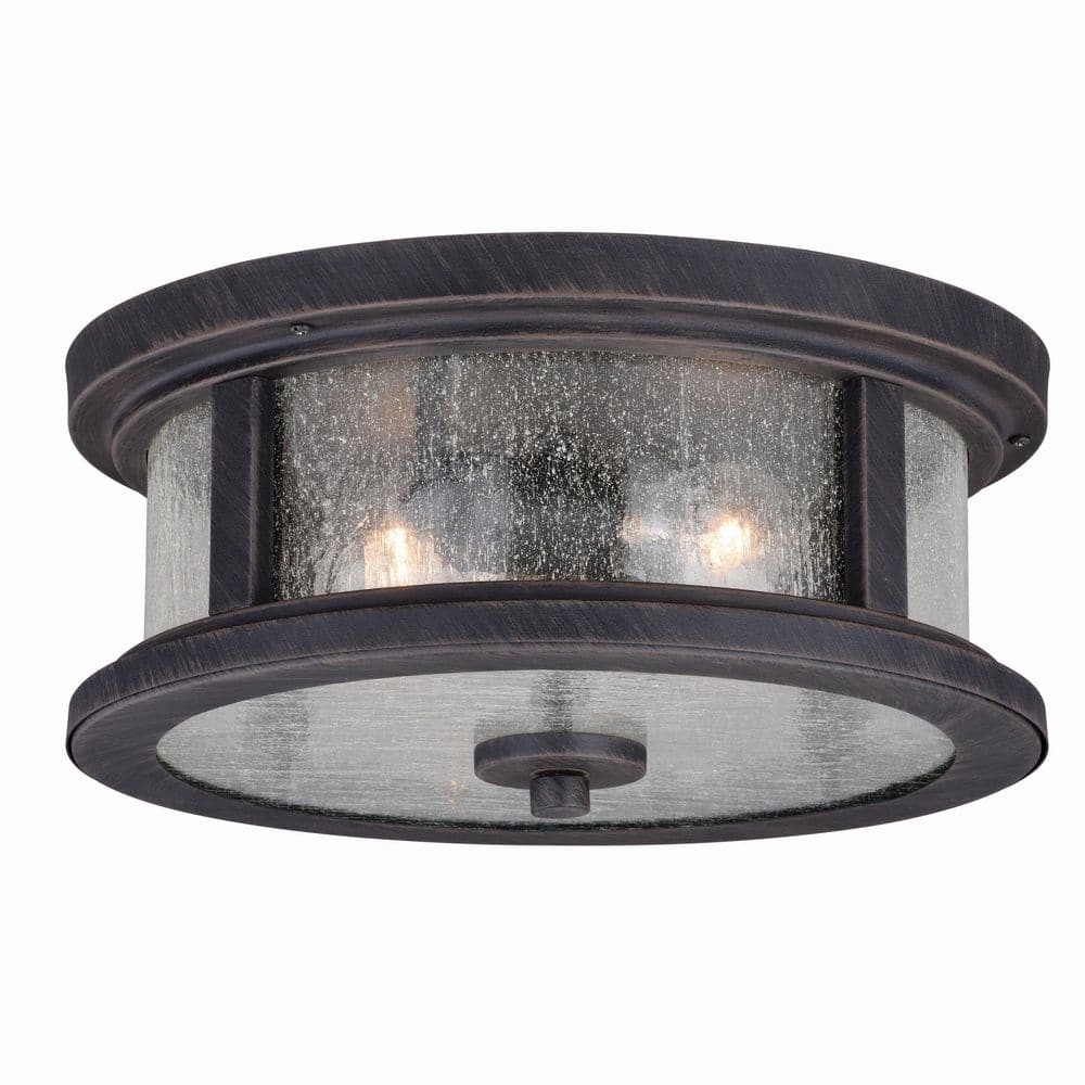 Cumberland Bronze Rustic Round Outdoor Flush Mount 2-Light Ceiling Fixture Clear Glass price history on PriceWatchPro