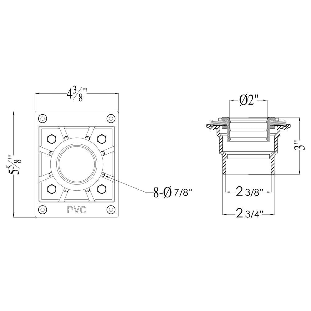 Gray PVC Shower Drain Base with Rubber Fitting