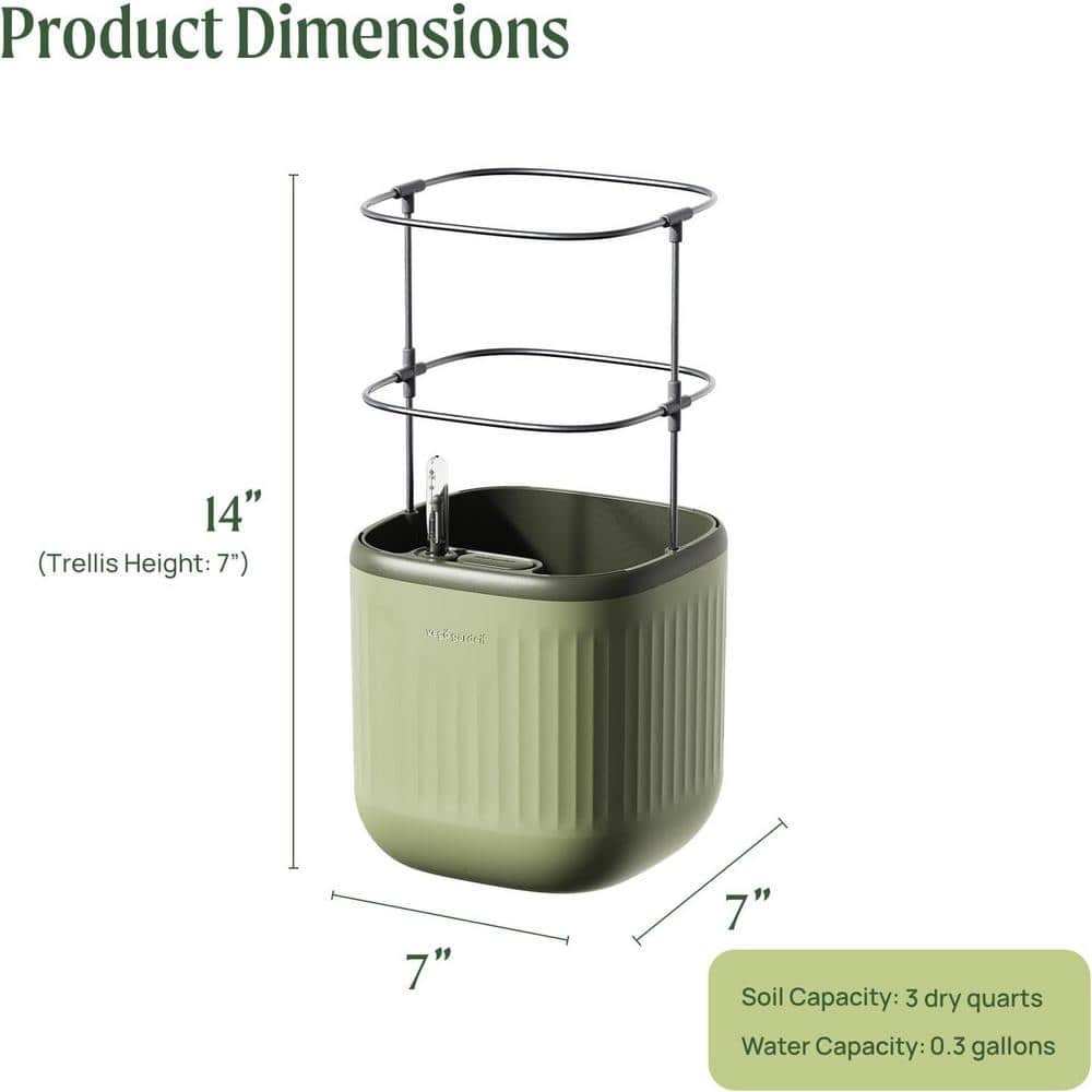 Sage Green Recycled Plastic Self-Watering Planter Pots with Trellis, 2 Pack