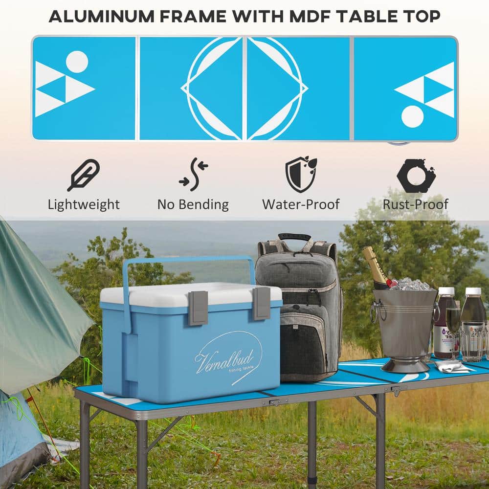 8 ft Blue Aluminum Folding Outdoor Picnic Table