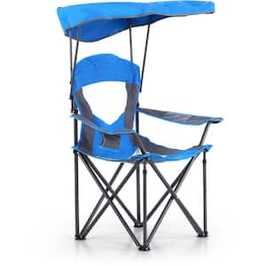 Camping Chair With Canopy 50+ UPF Royal Blue Folding Chair Diamond-Shaped Design